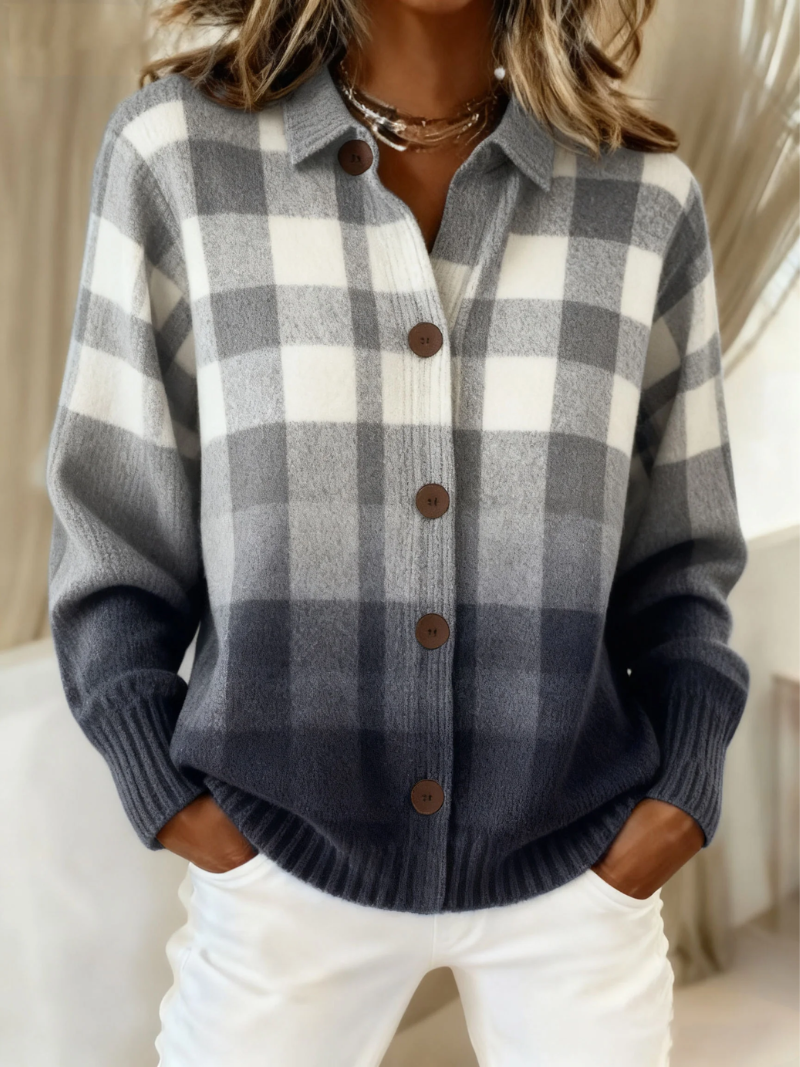 Helen – Plaid Button-Up Knit Cardigan