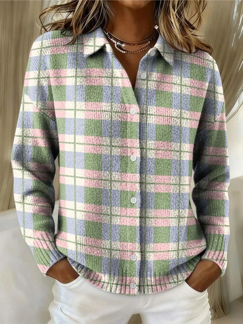 Elle | Checked Hoodie Blouse in Fresh Pastel Colours