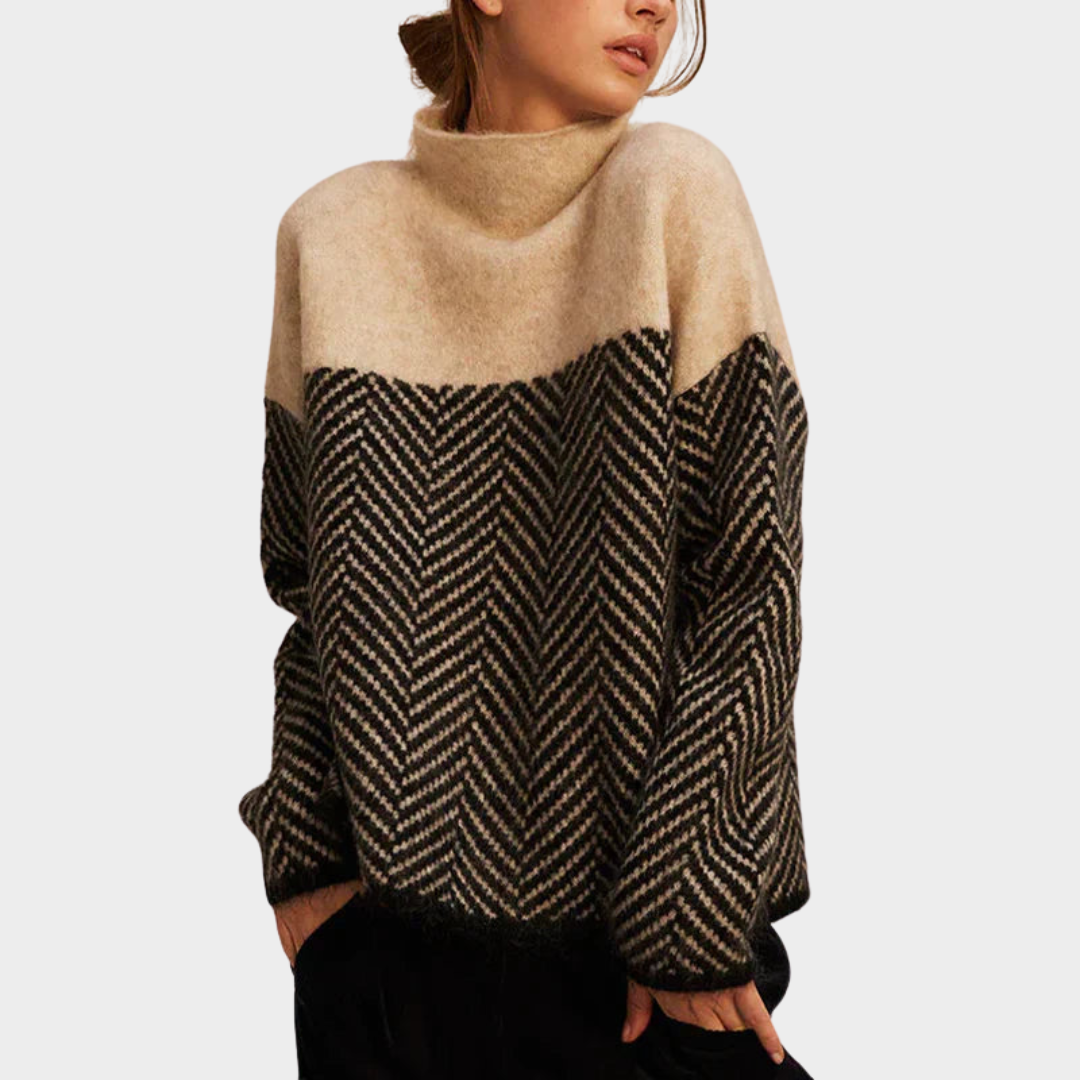 Yvonne – Turtleneck Herringbone Knit Jumper