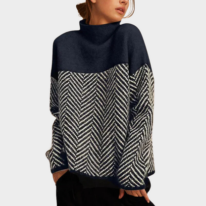 Yvonne – Turtleneck Herringbone Knit Jumper