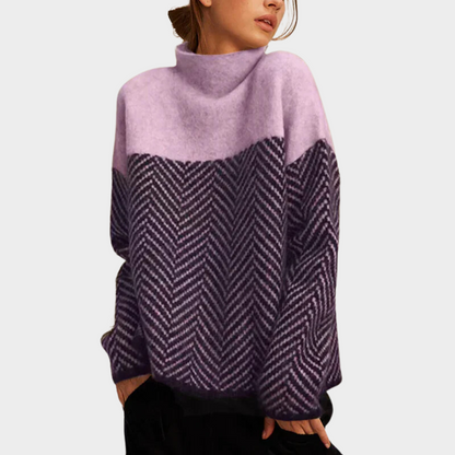 Yvonne – Turtleneck Herringbone Knit Jumper
