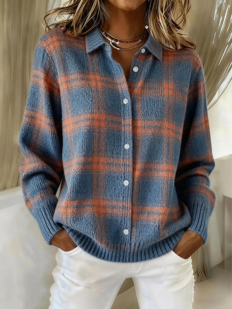 Pamela – Plaid Button-Up Knit Cardigan