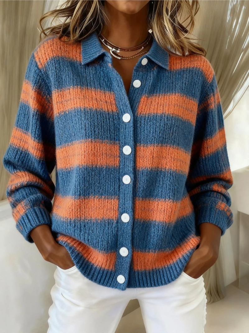 Marsha – Striped Knit Button-Up Cardigan