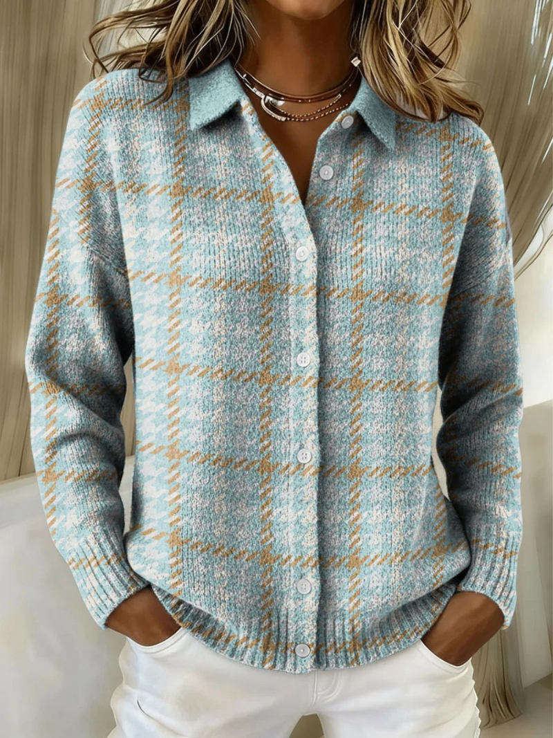 Eunice – Plaid Button-Up Knit Cardigan