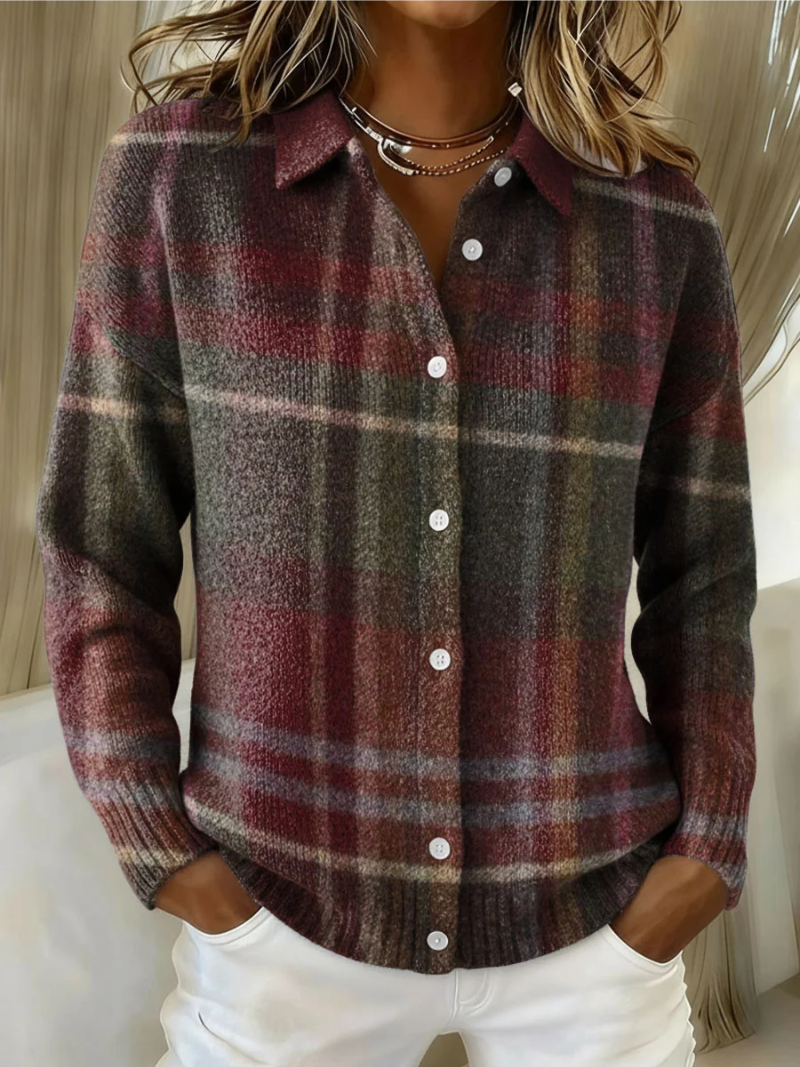 Genevieve – Classic Plaid Button-Up Cardigan