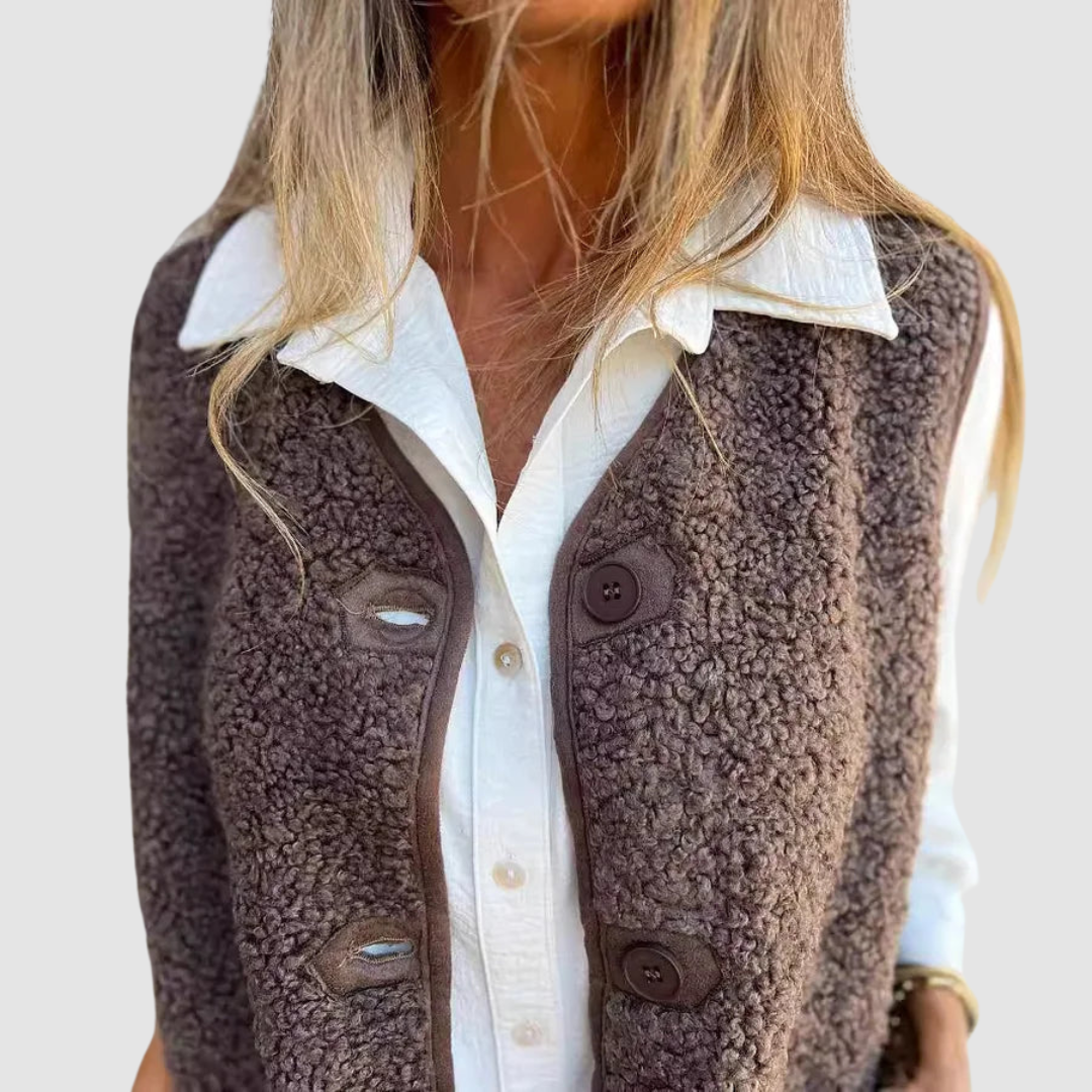 Vernice – Longline Teddy Fleece Buttoned Vest