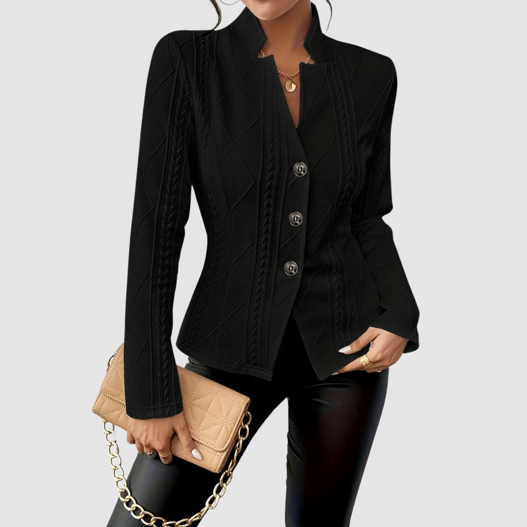 Leah – Textured Button-Front Knit Blazer