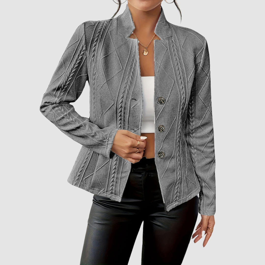Leah – Textured Button-Front Knit Blazer