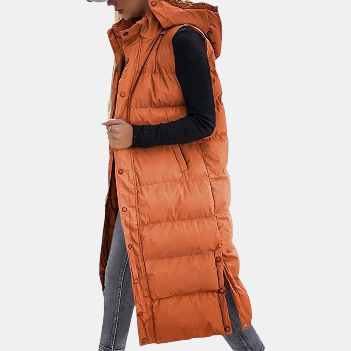 Irene – Long Hooded Quilted Puffer Vest