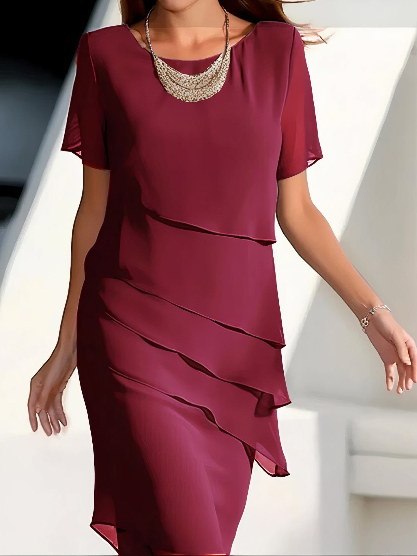 Kimora | Satin Chiffon Pleated Dress