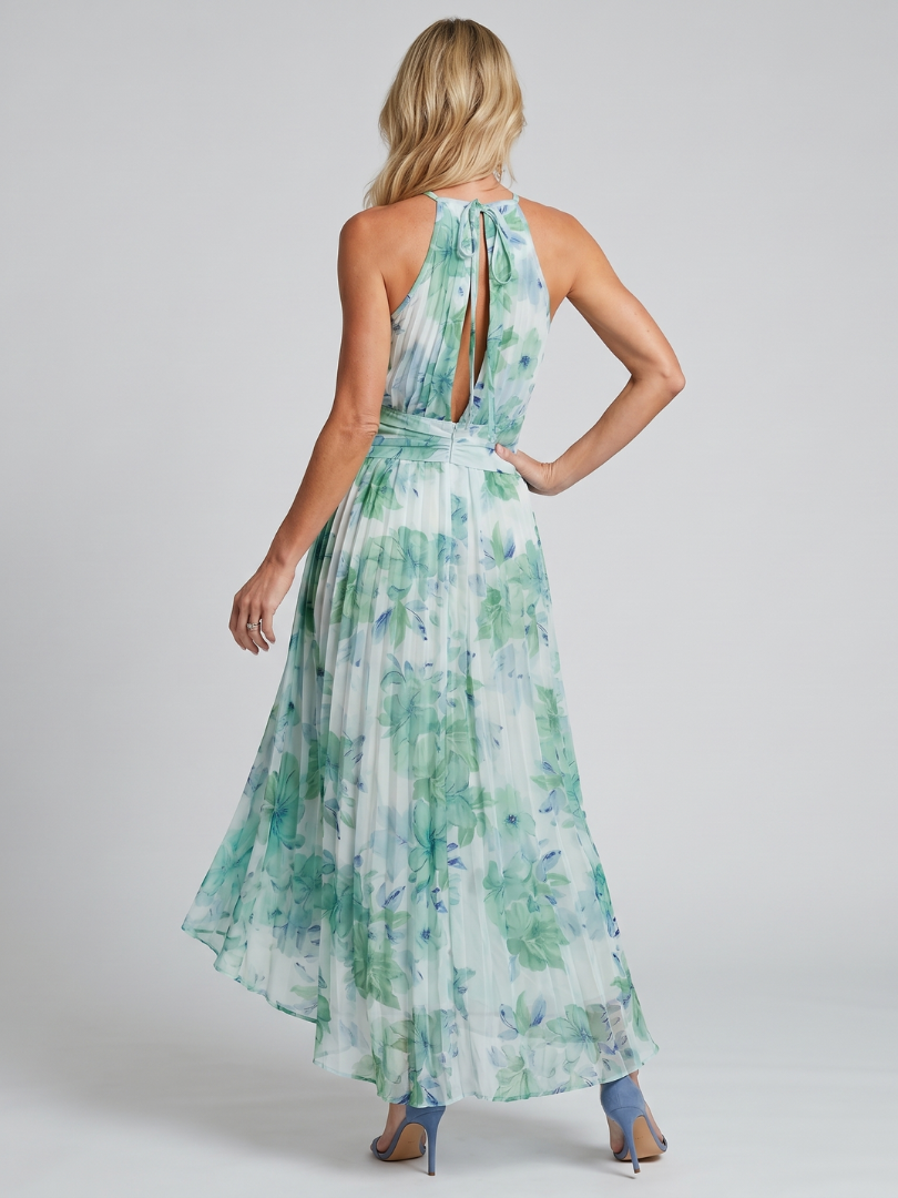 Charlotte | Pleated Halter Floral Midi Dress