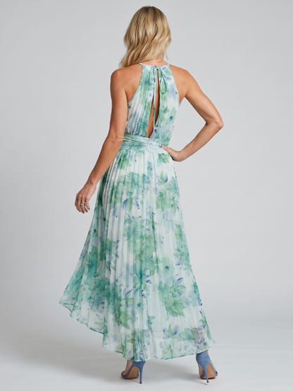 Charlotte | Pleated Halter Floral Midi Dress