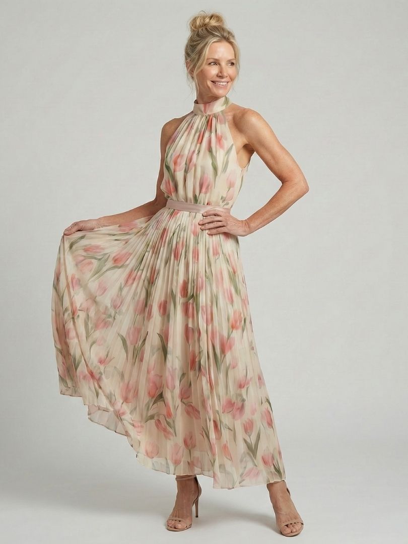 Evelyn | Halter Neck Floral Midi Dress
