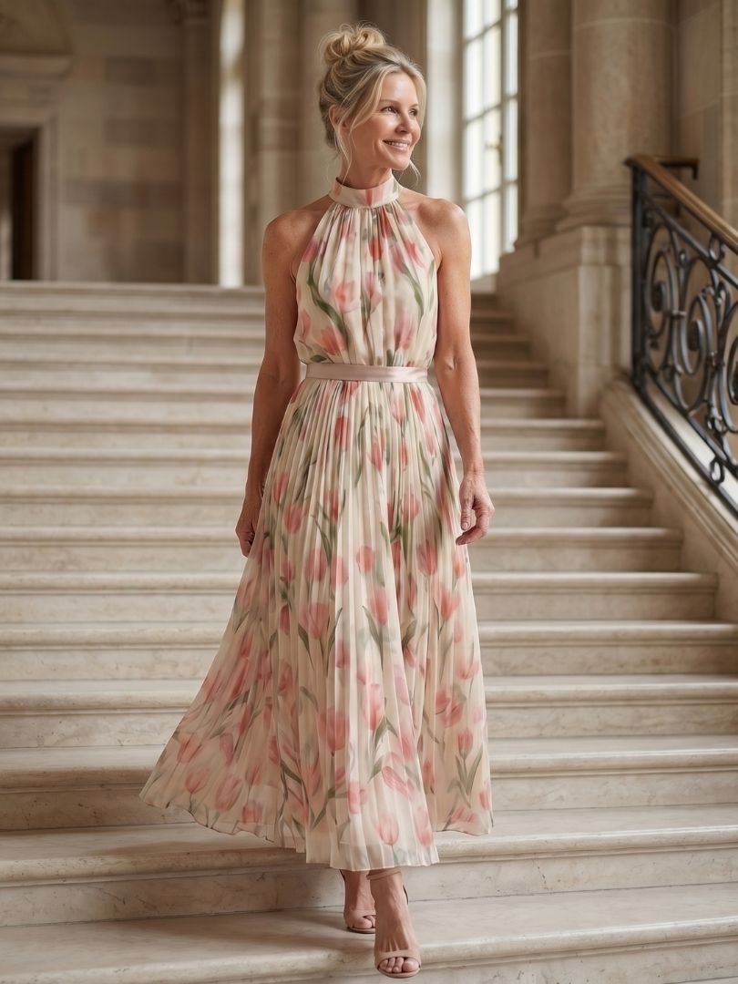 Evelyn | Halter Neck Floral Midi Dress