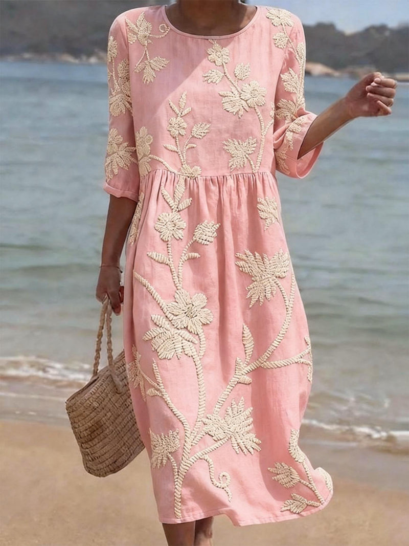 Stella – Embroidered Floral Midi Dress
