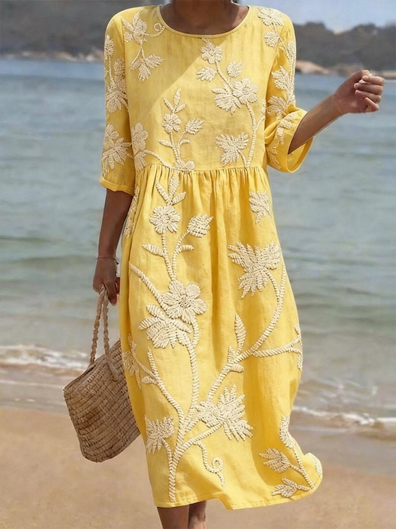 Stella – Embroidered Floral Midi Dress