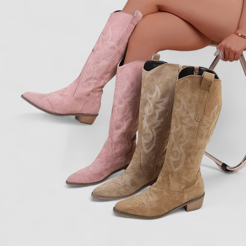 Kay – Embroidered Western Knee-High Boots