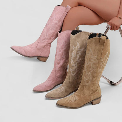 Kay – Embroidered Western Knee-High Boots
