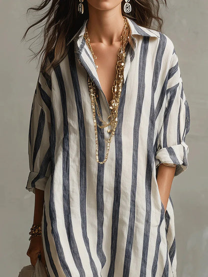 Delores – Striped Relaxed Shirt Midi Dress