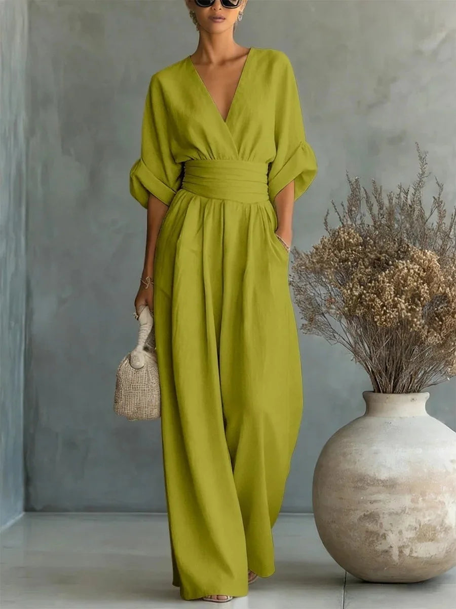 Vernice – Wide Leg Belted Wrap Jumpsuit