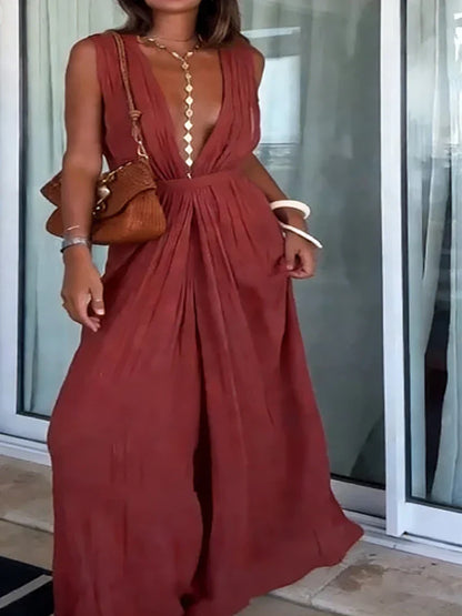 Laverne – Elegant Deep V Wide Leg Jumpsuit
