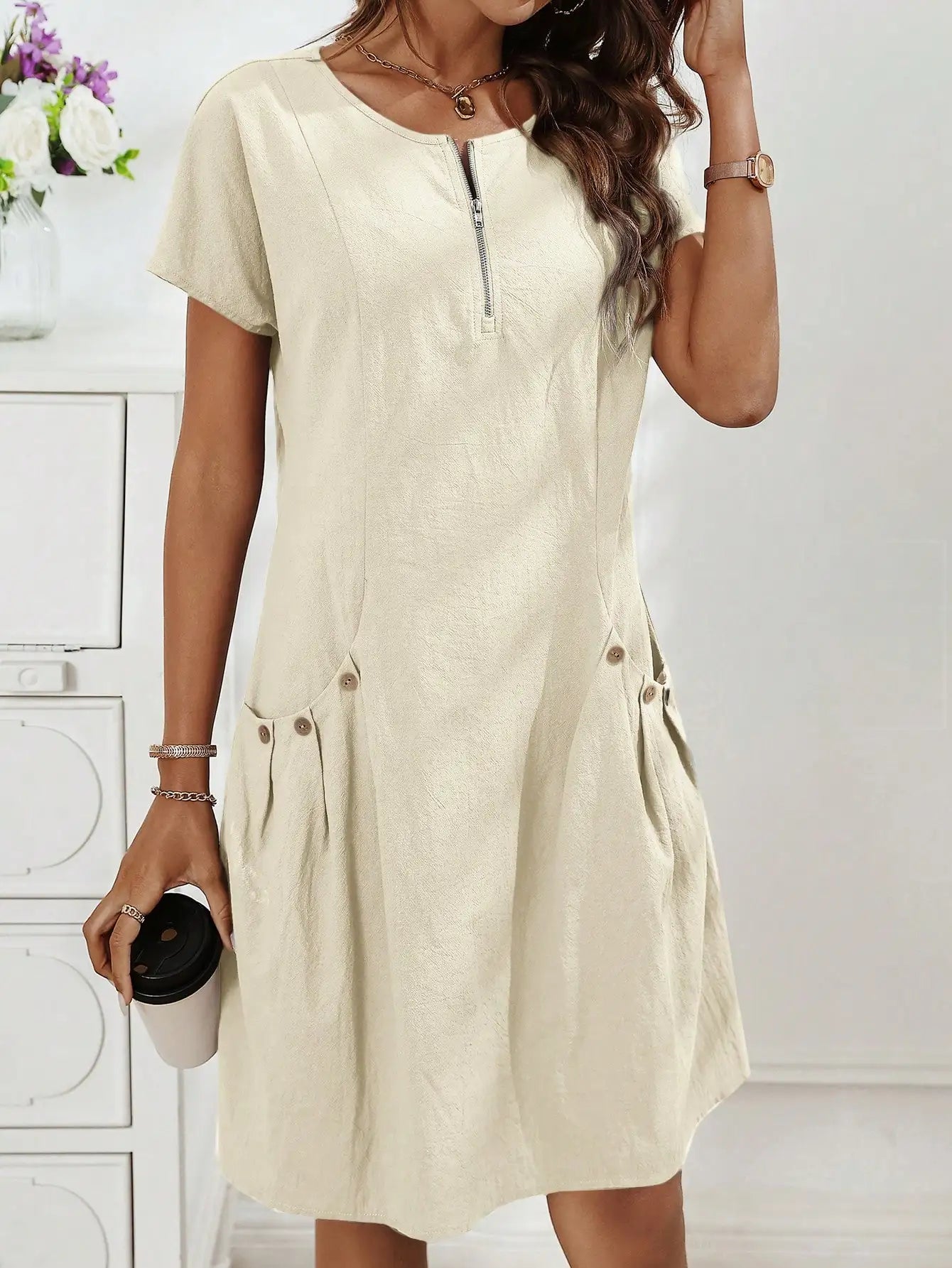 Gwendolen | Collar Pocket Dress — Short Sleeve Summer Knit Dress