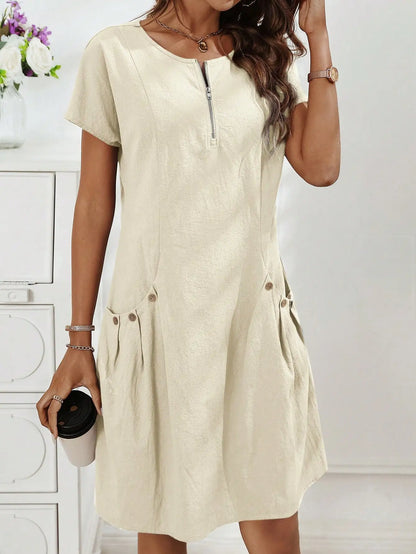 Gwendolen | Collar Pocket Dress — Short Sleeve Summer Knit Dress