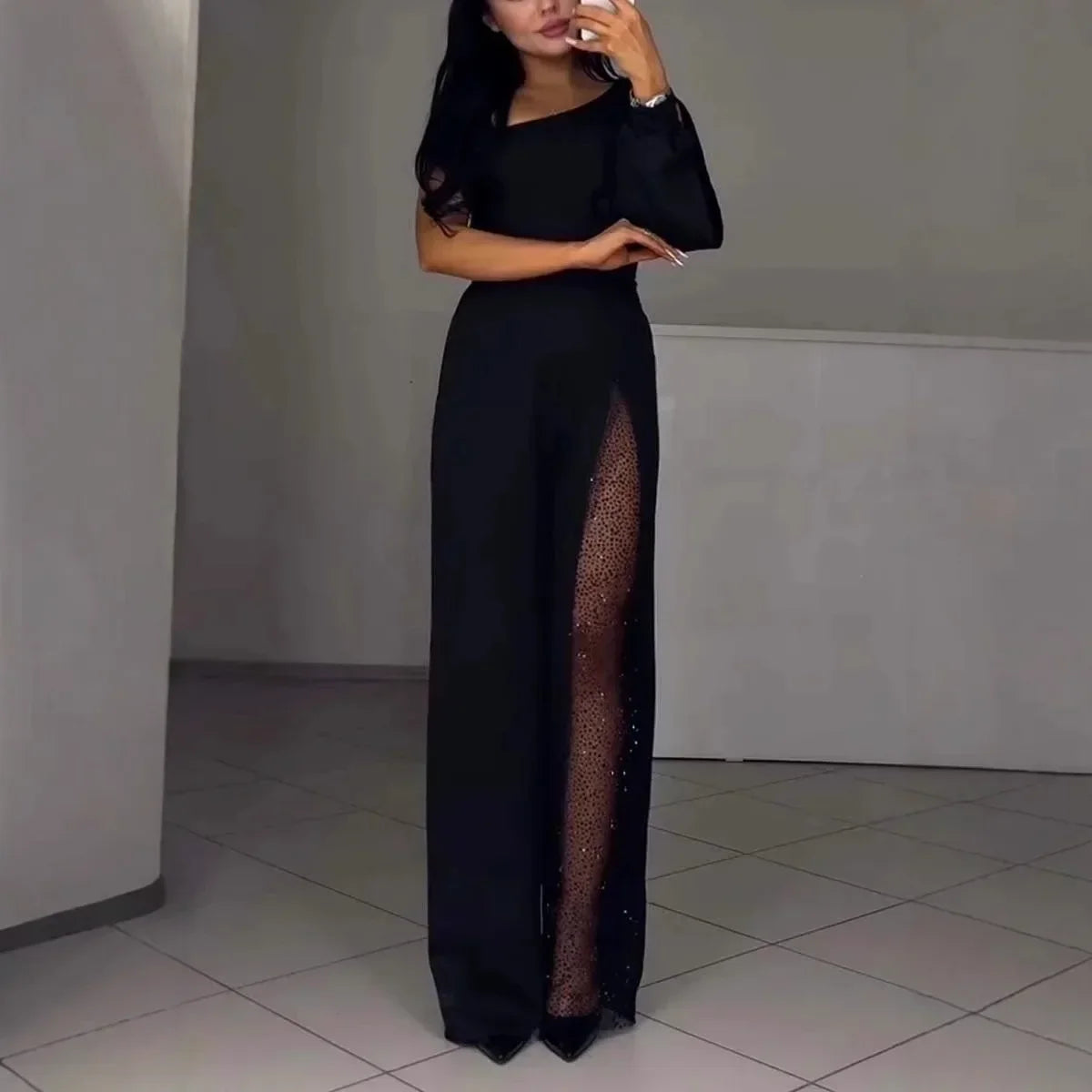 Elsie – Mesh Panel Wide-Leg Jumpsuit