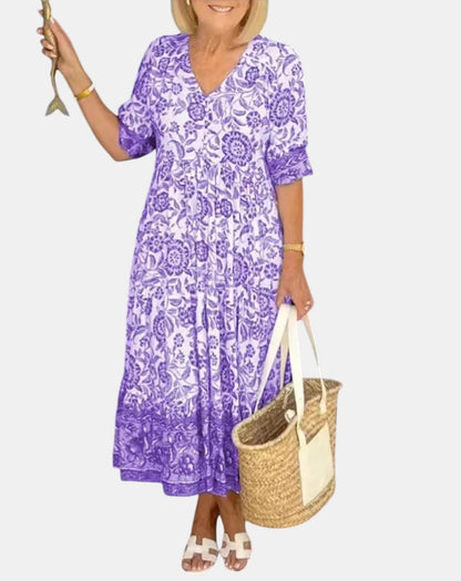 Odessa | Elegant Floral Dress with V-Neck