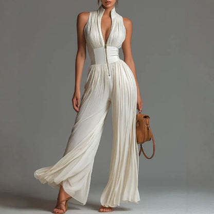Kathleen – Pleated Wide Leg Elegant Jumpsuit