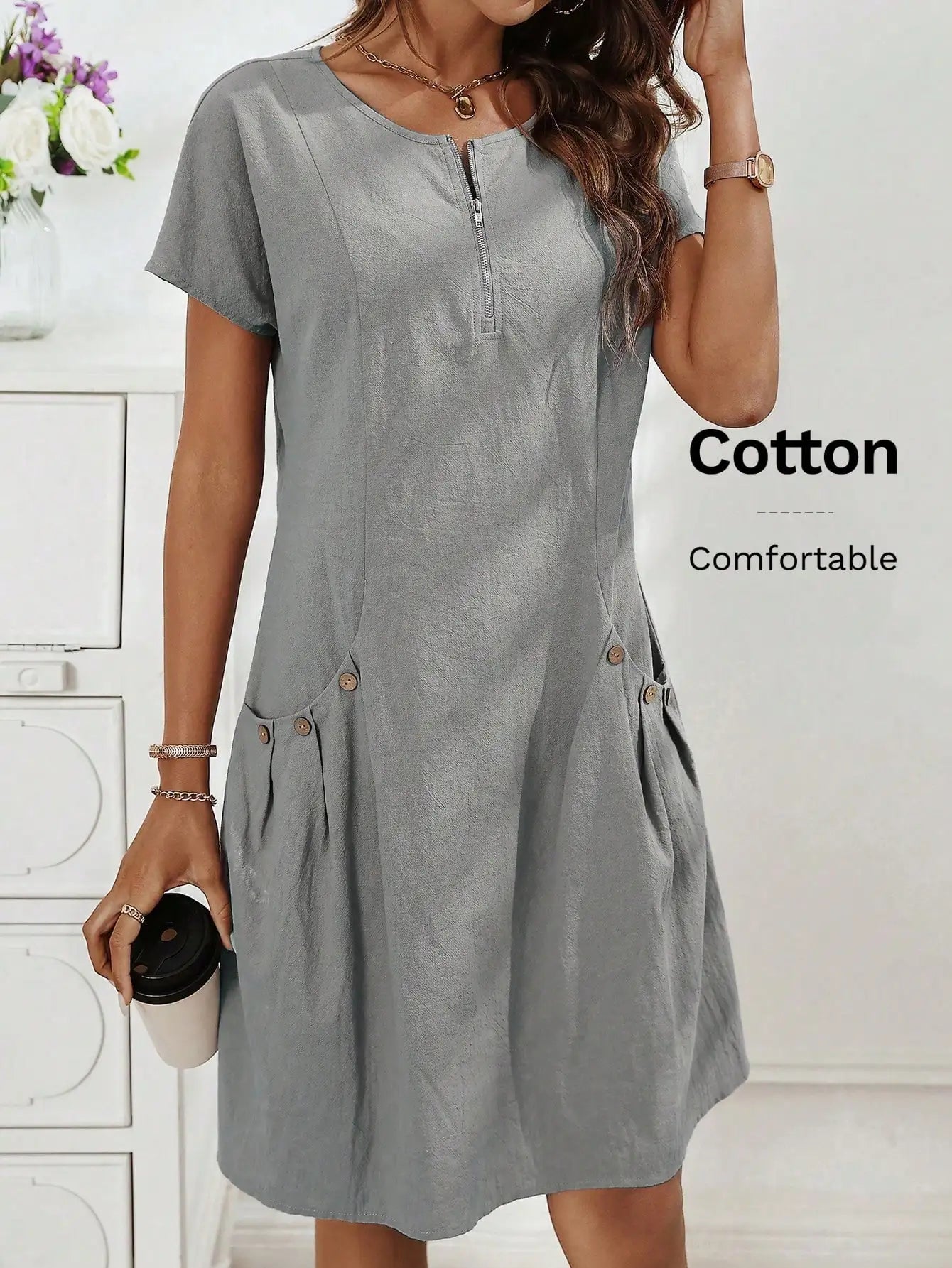 Gwendolen | Collar Pocket Dress — Short Sleeve Summer Knit Dress