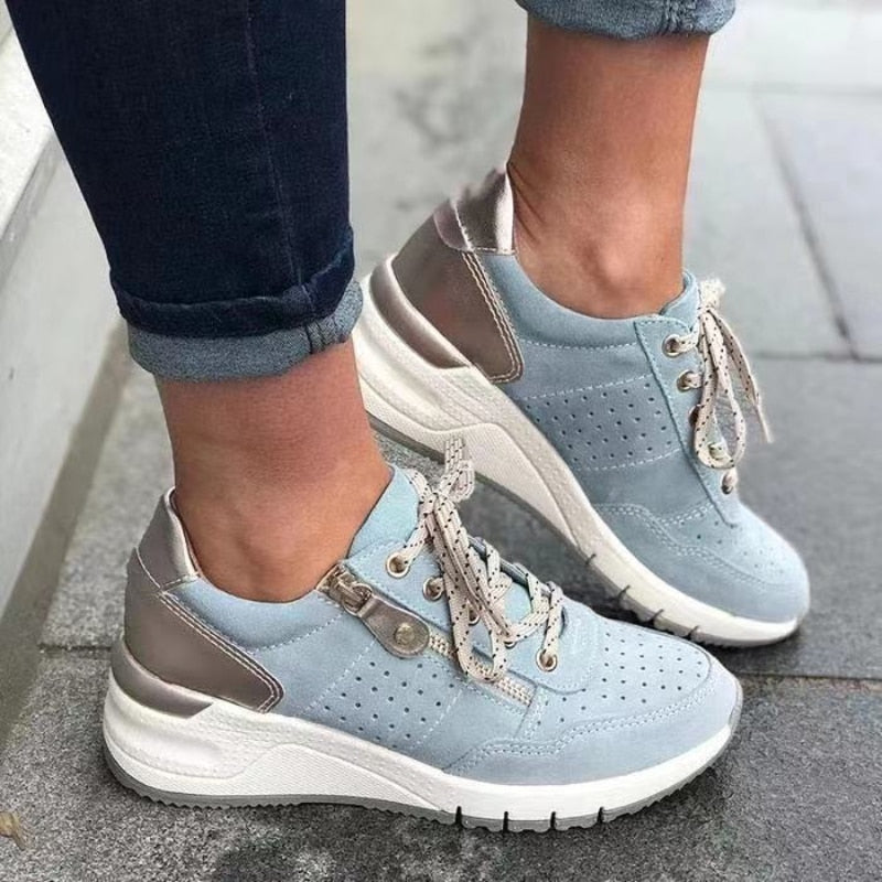 Terri – Lace-Up Wedge Sneakers with Zip Detail