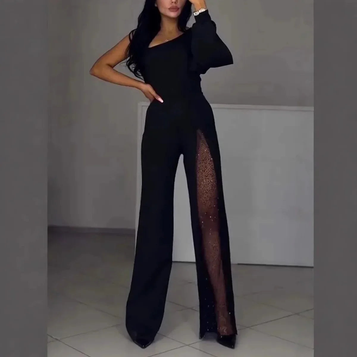 Elsie – Mesh Panel Wide-Leg Jumpsuit
