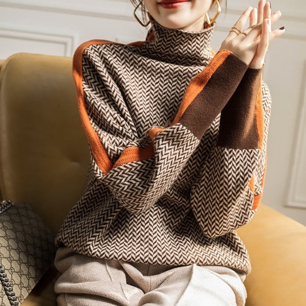 Marcella – Herringbone Turtleneck Jumper