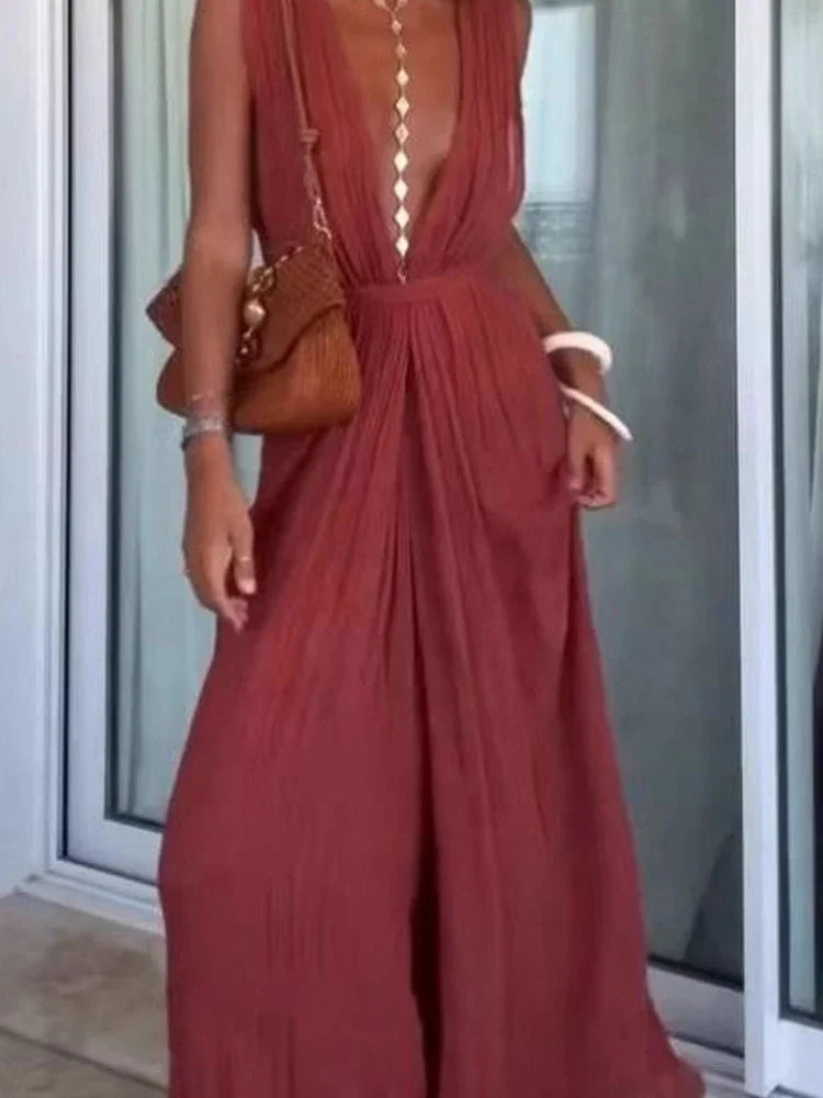 Laverne – Elegant Deep V Wide Leg Jumpsuit