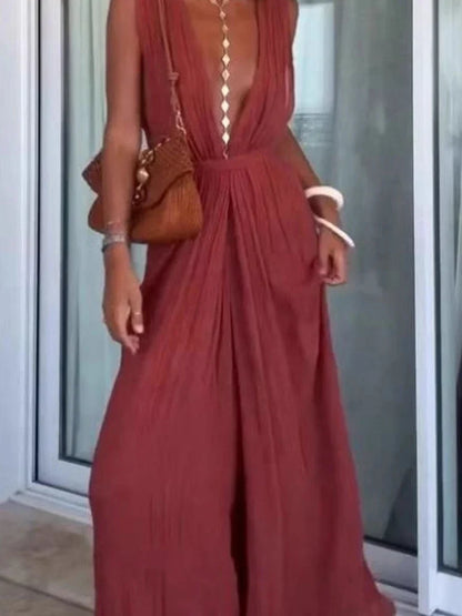Laverne – Elegant Deep V Wide Leg Jumpsuit