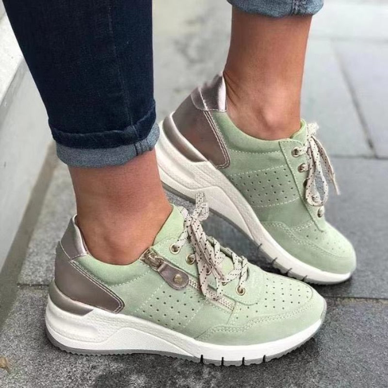 Terri – Lace-Up Wedge Sneakers with Zip Detail
