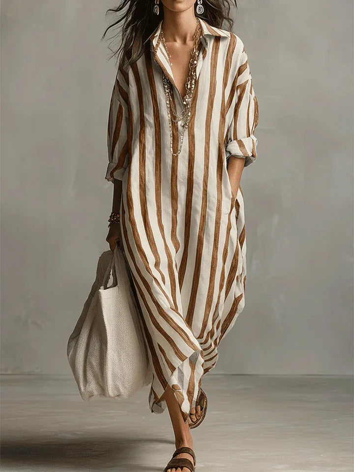 Delores – Striped Relaxed Shirt Midi Dress
