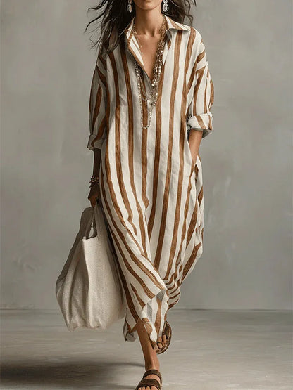 Delores – Striped Relaxed Shirt Midi Dress