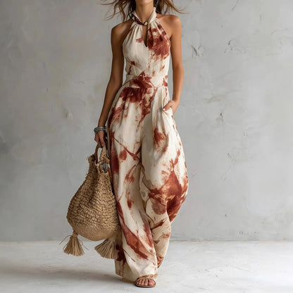 Janice – Halterneck Wide-Leg Printed Jumpsuit