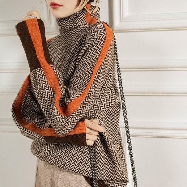 Marcella – Herringbone Turtleneck Jumper