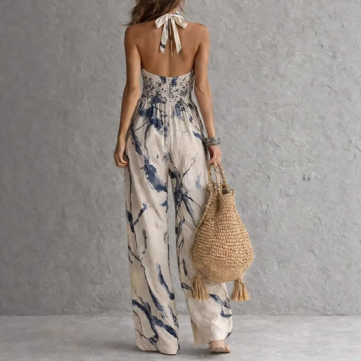 Janice – Halterneck Wide-Leg Printed Jumpsuit