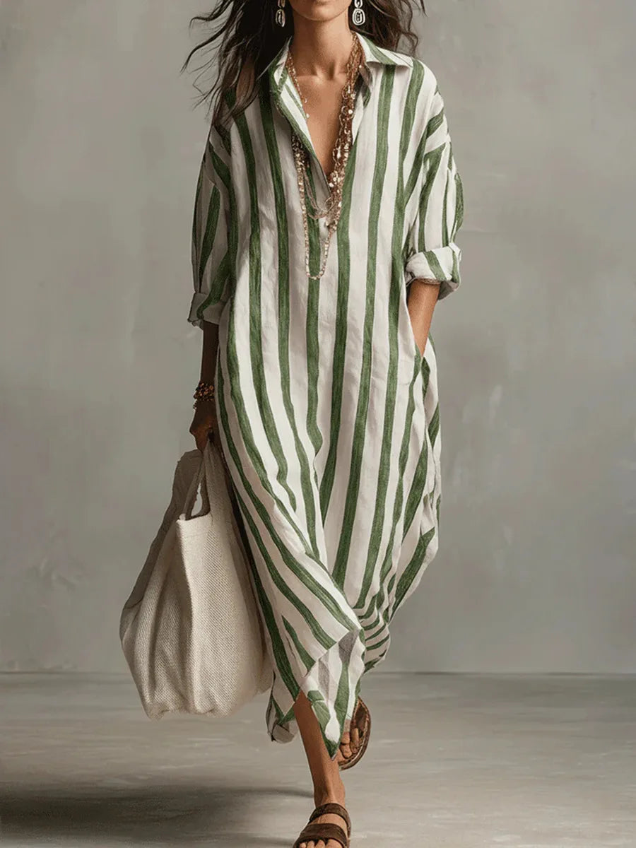 Delores – Striped Relaxed Shirt Midi Dress