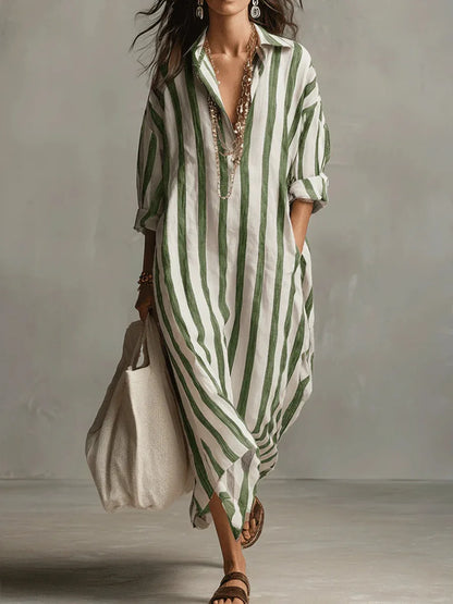 Delores – Striped Relaxed Shirt Midi Dress