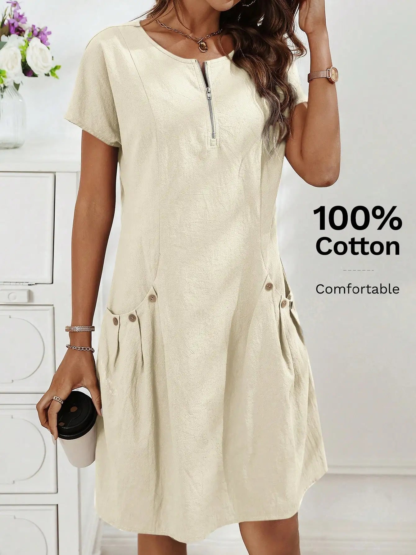 Gwendolen | Collar Pocket Dress — Short Sleeve Summer Knit Dress