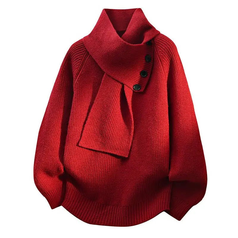 Phyllis – Knit Jumper with Scarf Collar