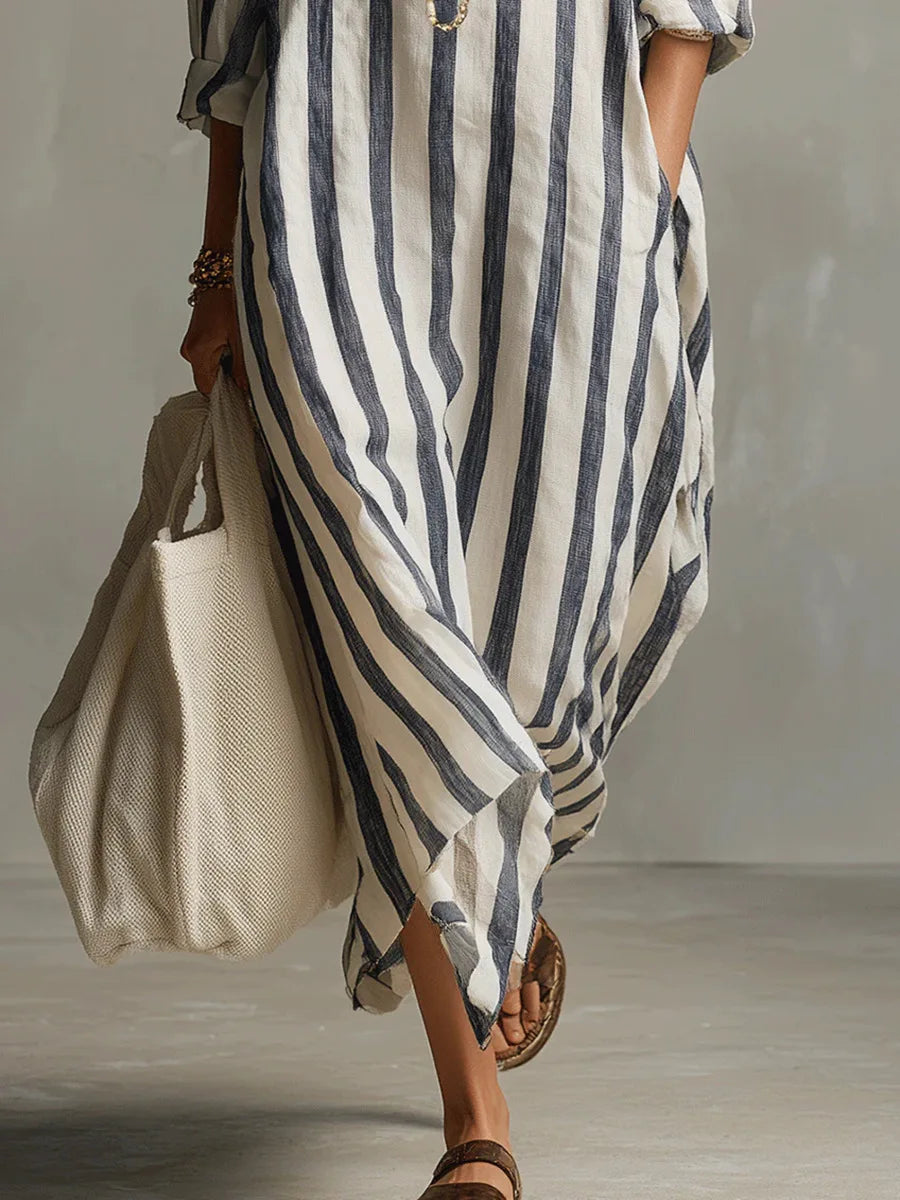 Delores – Striped Relaxed Shirt Midi Dress