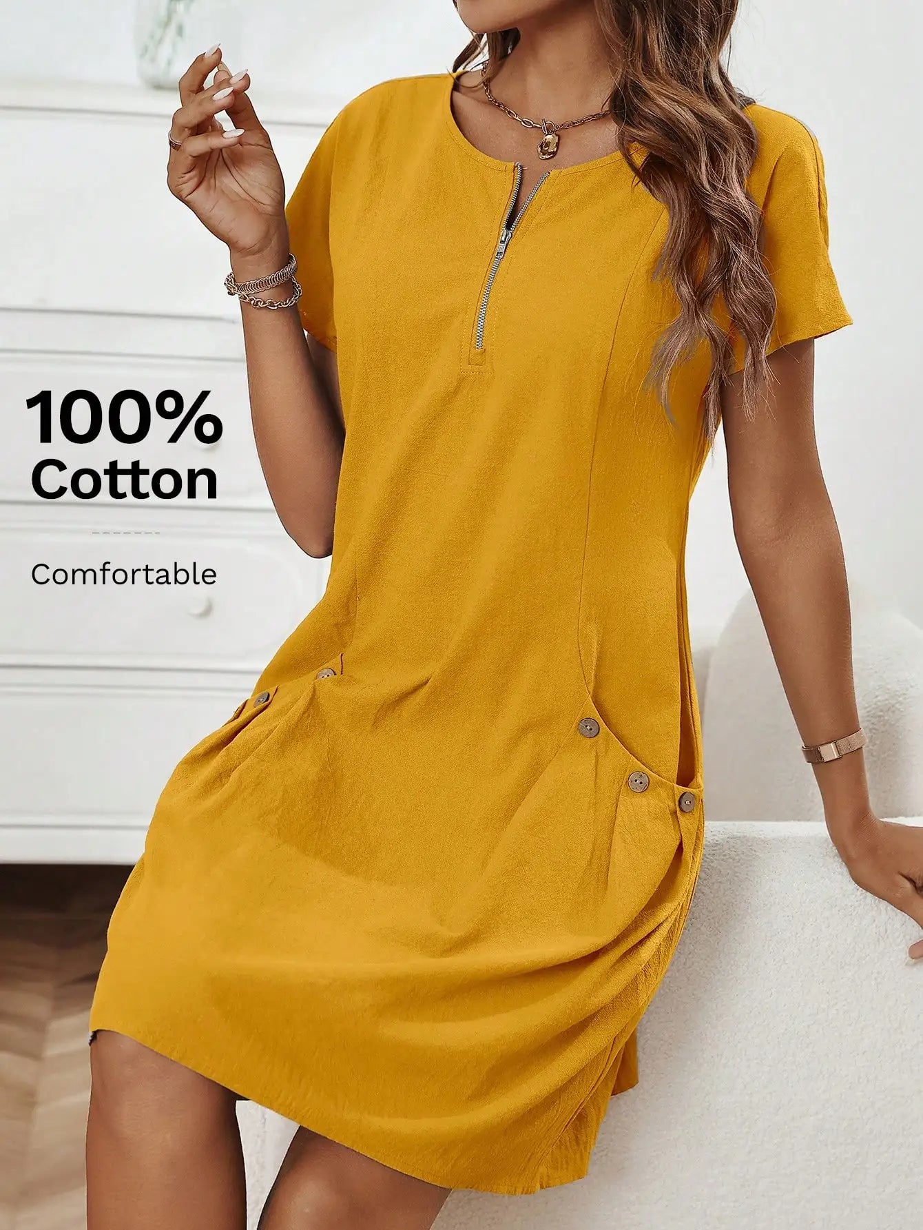 Gwendolen | Collar Pocket Dress — Short Sleeve Summer Knit Dress