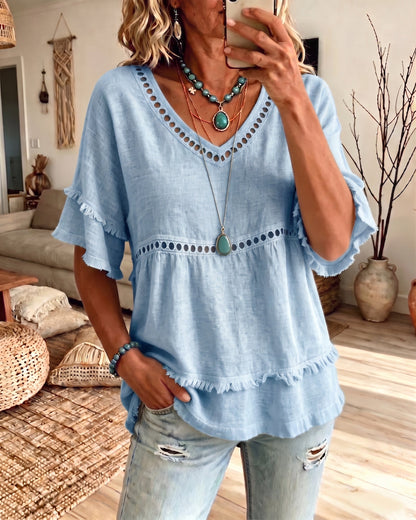 Megan – Boho Frill V-Neck Blouse