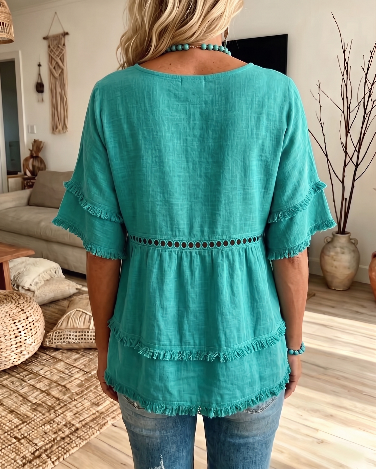 Megan – Boho Frill V-Neck Blouse